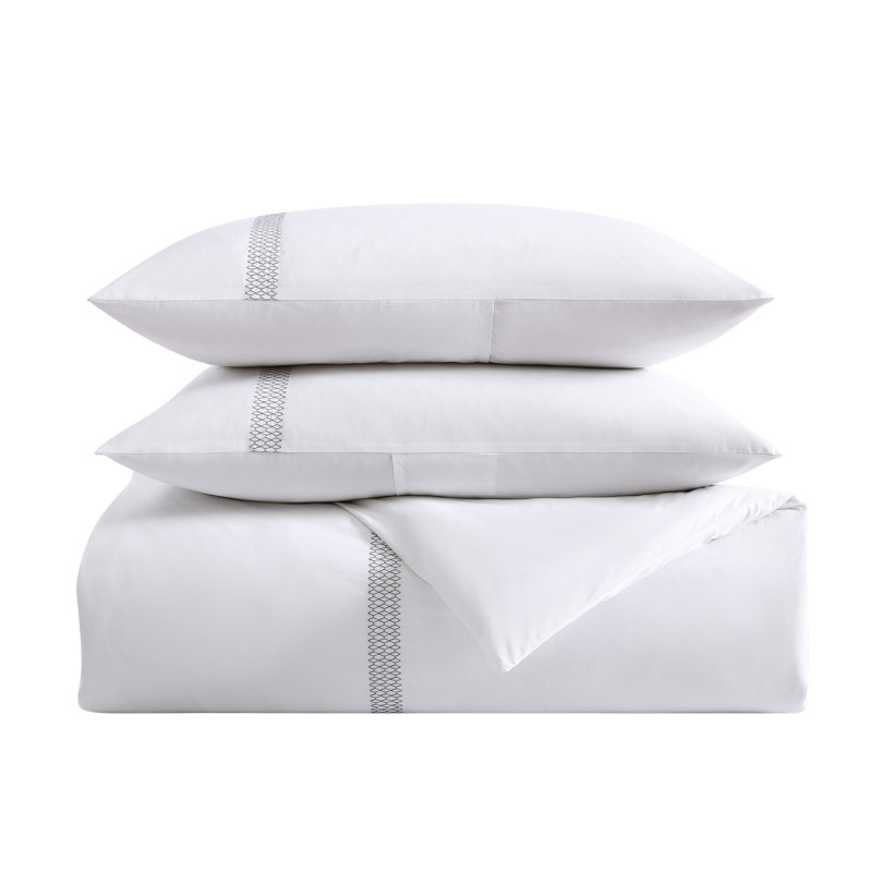Vera Wang Lattice Solid White Cotton 7 Piece Duvet Cover Set, King Duvet+2King Shams+2Euro Shams+2ThrowPillows