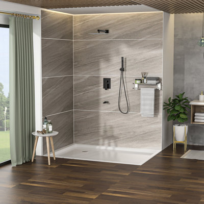 10 Inch Wall Mounted Square Shower In Brushed Nickel - Waterfall Tub Spout, 3 Function, Rainfall Shower, Handheld Implement System With Spout Nickel, Rain Handheld, Facility Kit