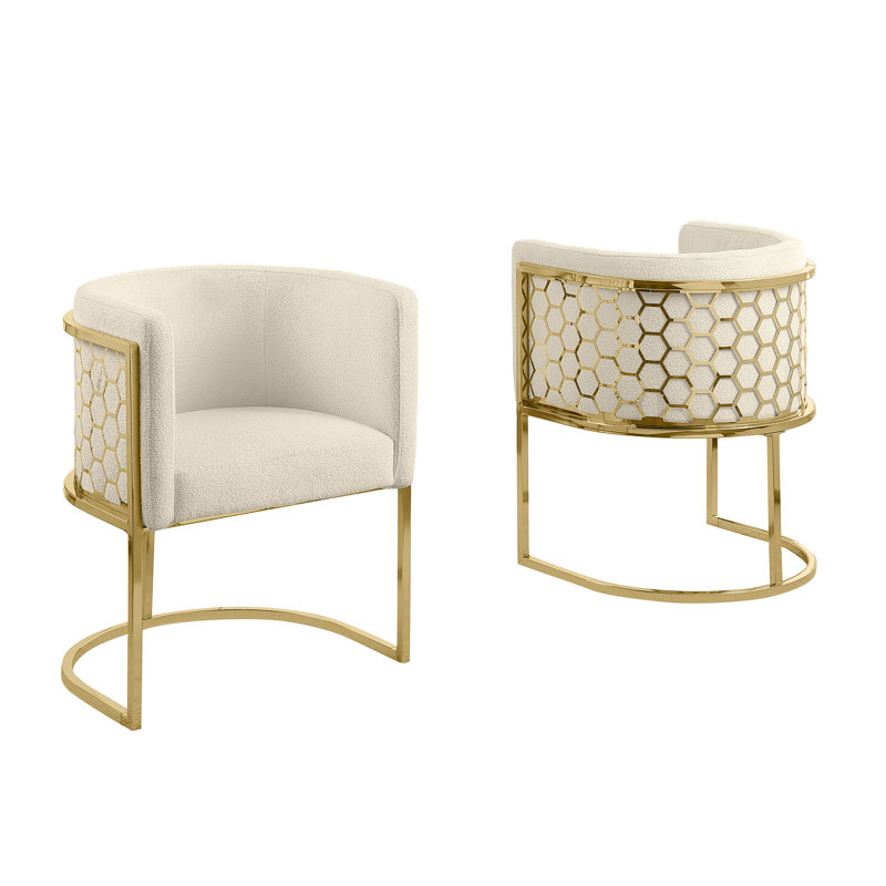 Chaises d'appoint Teddy Boucle, Crème, Chrome doré