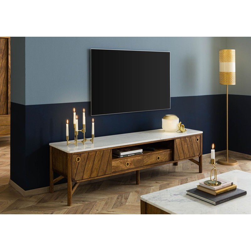LOS ANGELES Unfinished TV Stand for TVs up to 65", White / Brown