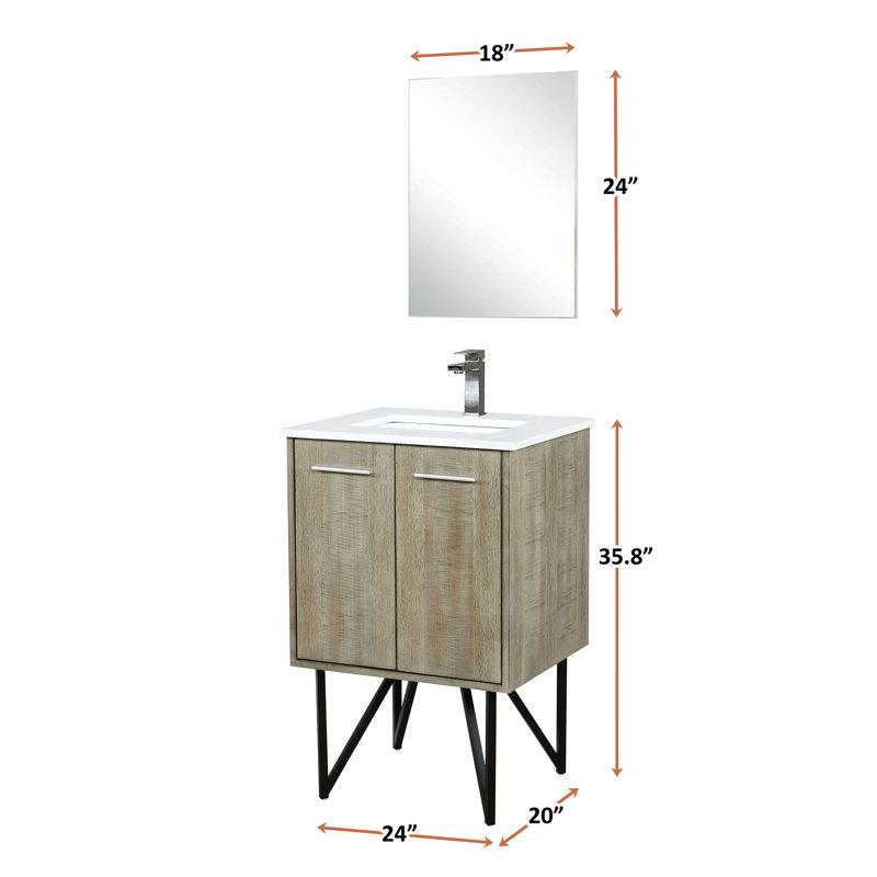 Meuble-lavabo rustique 24 po L, comptoir en quartz blanc, robinet en métal et miroir 18 - Scratch longue durée avec surface de teinture x P 20