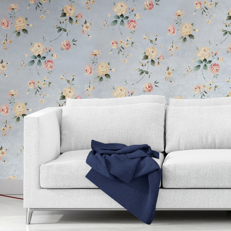 Samarkanda floral Wallpaper pink flowers rustic Gray Silver Metallic faux plaster