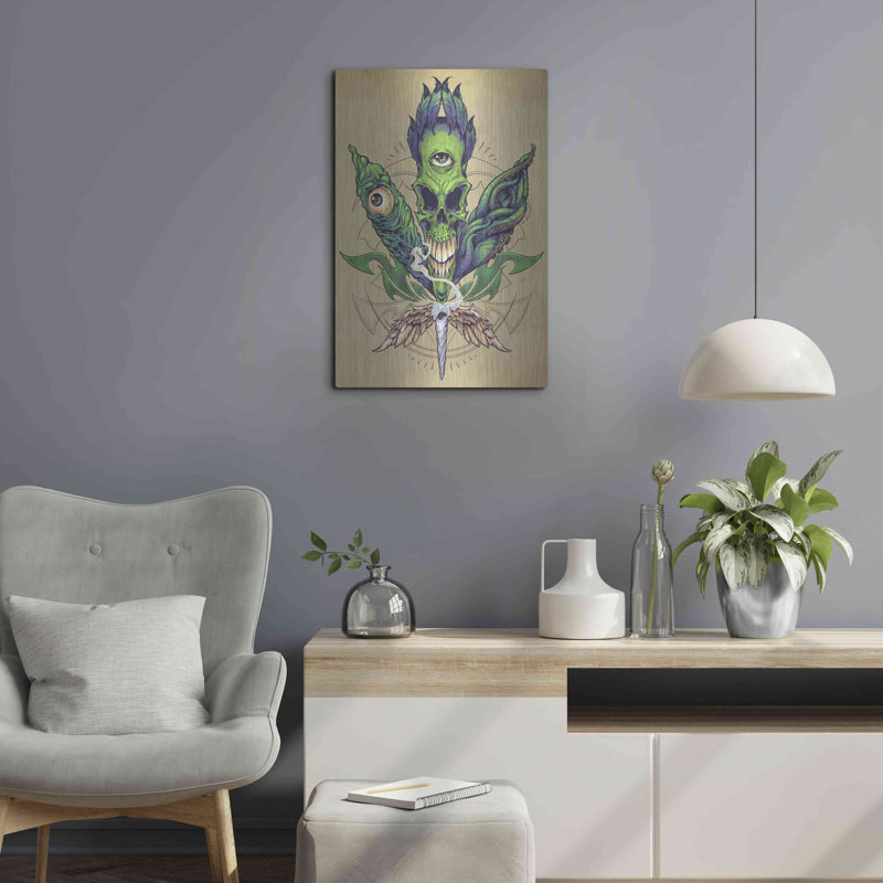 Trinx «Pot Leaf Skull» par Flyland Designs, art mural en métal,, H 24 po x l 16 po