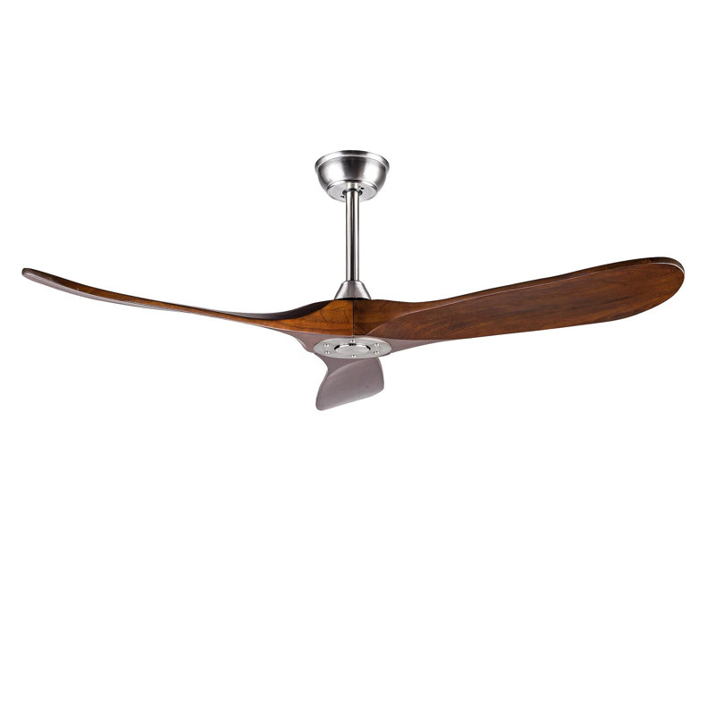 52" Solid Wood Ceiling Fan, Outdoor, 3 Blade, No Light, Walnut, For Patio Living Room Bedroom Porch, Remote Control, Water Resistant