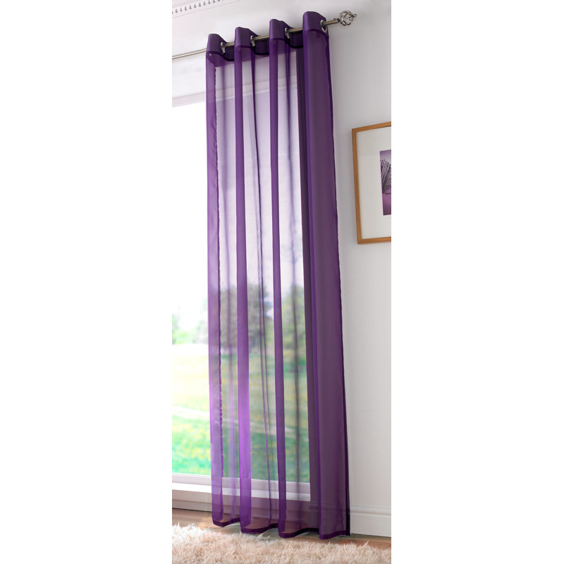 Jamie Eyelet Sheer Voile Curtain Panel, 144cm Width x 274cm Drop, Purple