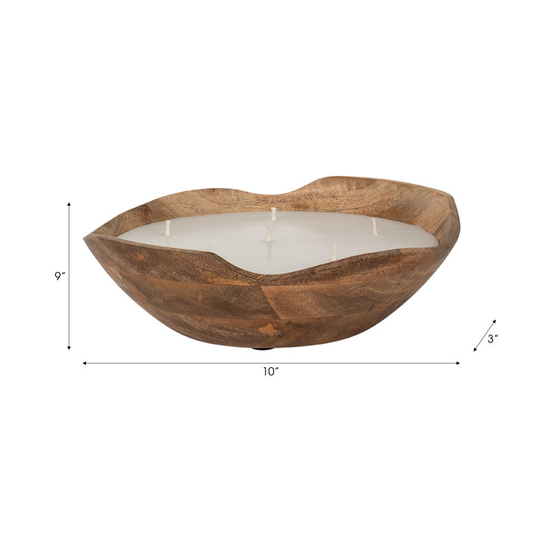 Jeimi Indoor Mango Wood Wax Candle Bowl with Handcarved Organic Shape and Multi-Wick Design for Decorative Accent Display in Natural Wood Material