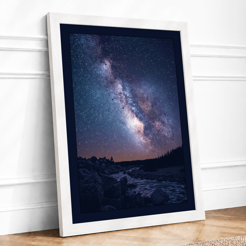 Milky Way Over Mountains Scandinavian - Print, A3 - 42.0 x 29.7 cm, White