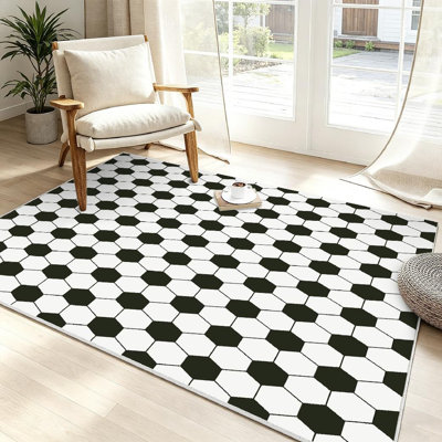 Tapis d'intérieur blanc lavable à la machine avec ballon de football
