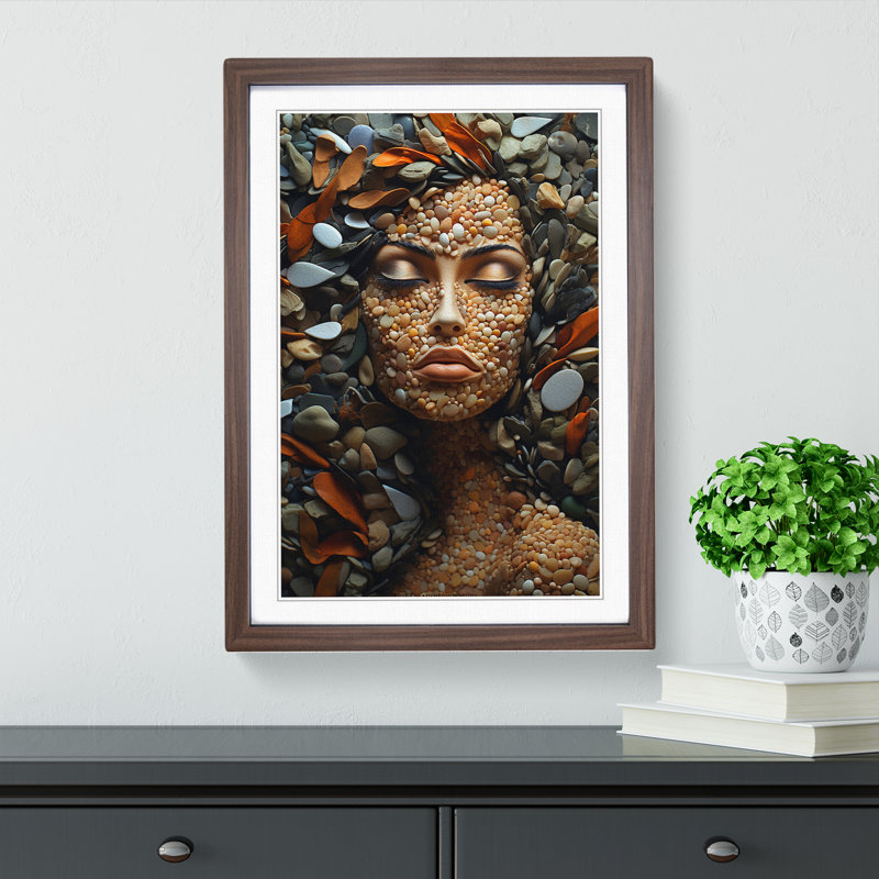 Pebbles Informel No.2 - Single Picture Frame Print on Wood, Walnut Framed, 46cm H x 34cm W x 2" D