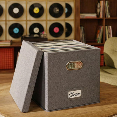 Decorative Vinyl Record Storage Box for 50+ Single Records