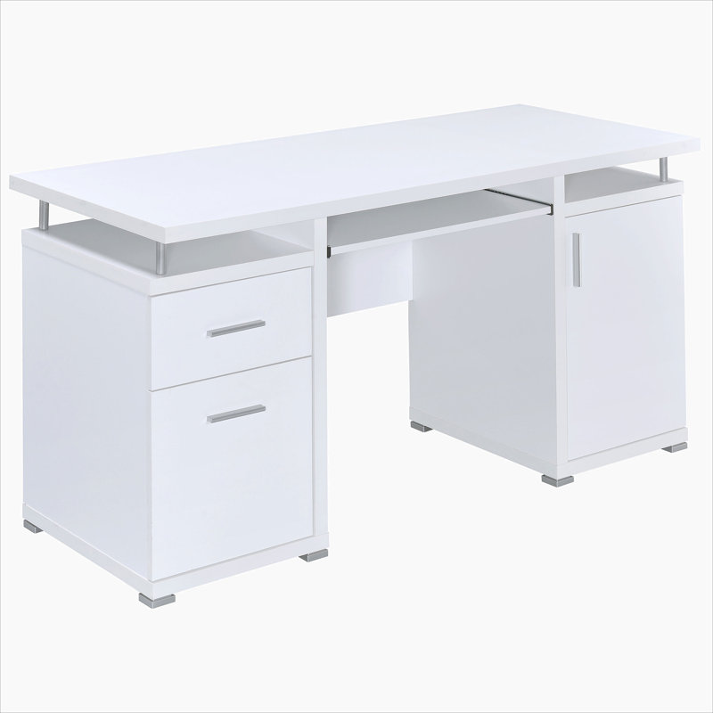 Bureau d'ordinateur blanc avec 2 tiroirs et armoire Rochelle