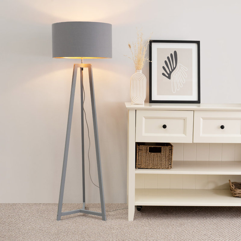 Rhavyn 148cm Traditional Floor Lamp, Matte Grey, Grey/Copper