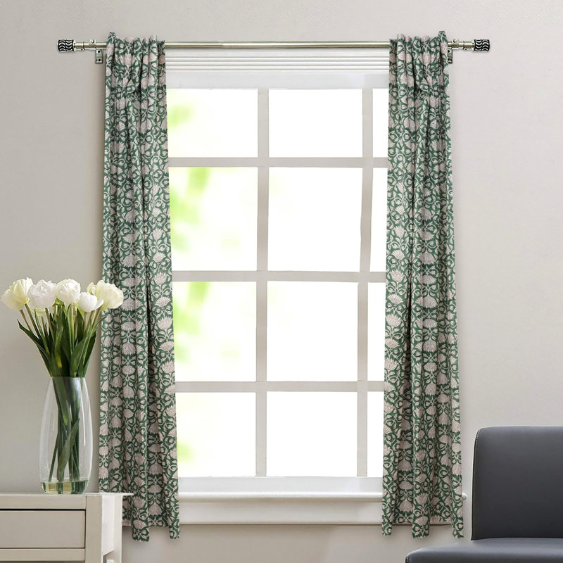  Rideau en lin de couleur viscose imprimé à la main, motifs floraux, anneau suspendu - Ulta Kamal, L 54 po x L 102 po