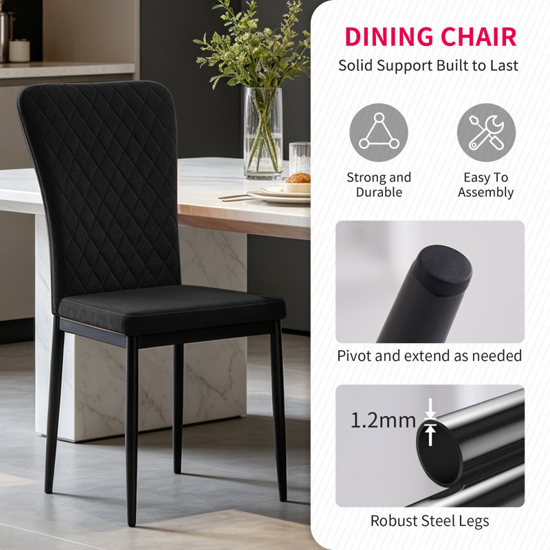 Modern High Back Velvet/Suede Armless Dining Chair with Diamond Tufting , Velvet Black