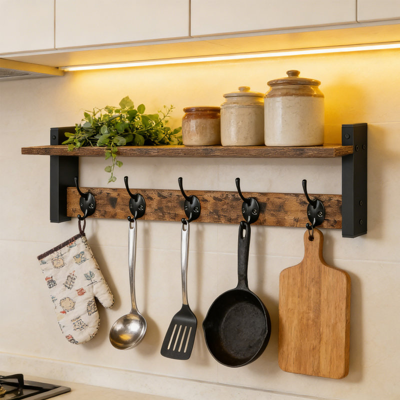 Wall Mounted Coat Rack Shelf with Hooks
