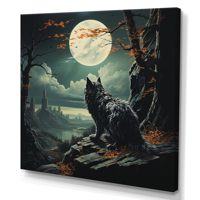 Loup hurlant à la lune III - art mural mode, Toile tendue, 16" H x 16" W