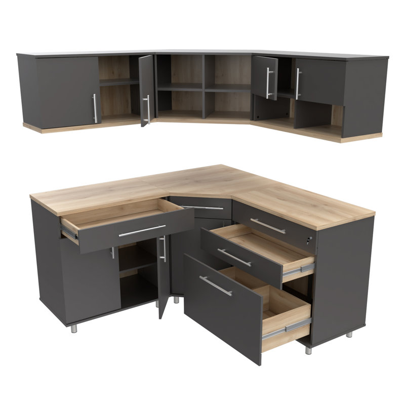 6 Piece Storage System, Dark Gray/Maple