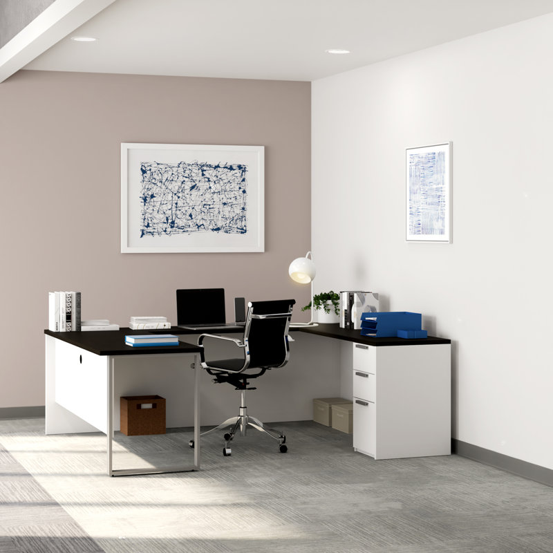 Glidden Reversible U-Shape Executive Desk with Pedestal, White