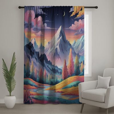 Mountain Landscape With River Window Curtains, Landscape Sheer & Blockout Curtains - 1 Panel