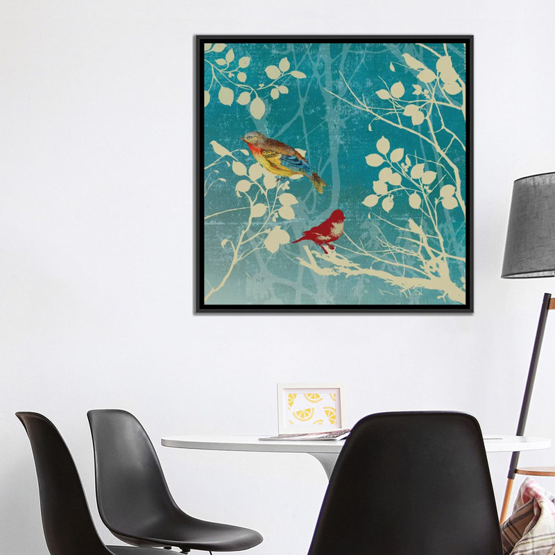 « blue oiseau ii », impression sur toile, H 37 po x l 37 po x P 1,5 po, Pas de tapis, Toile avec cadre noir