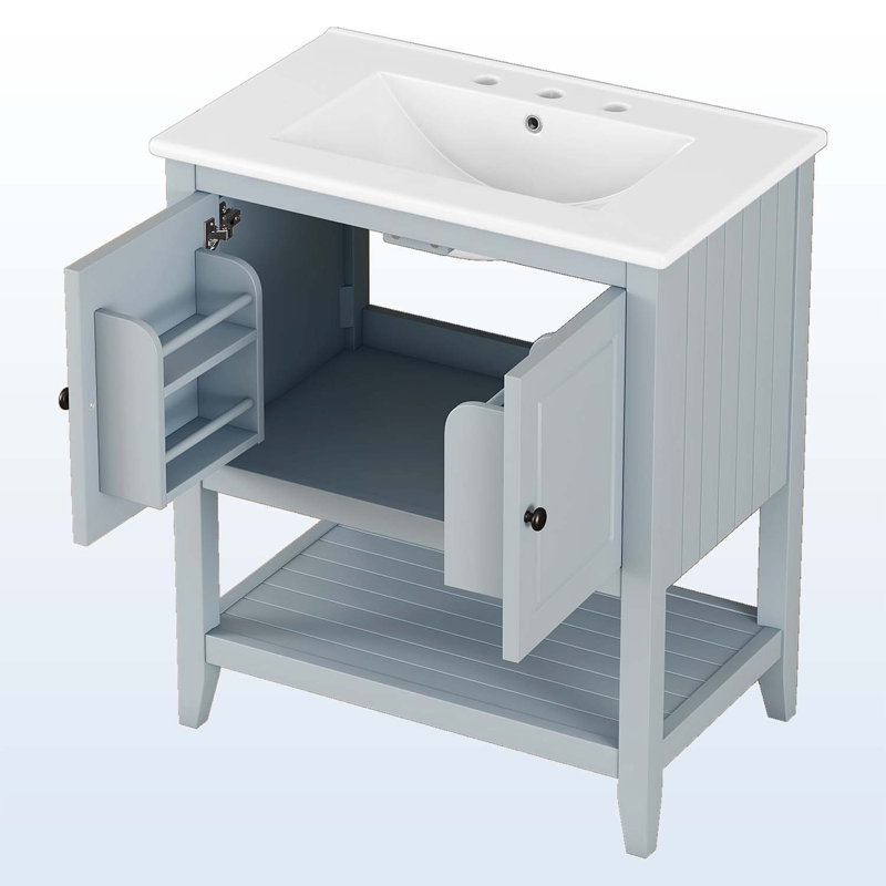 Meuble-lavabo moderne et simple avec tablette ouverte et tablette de porte, Gris