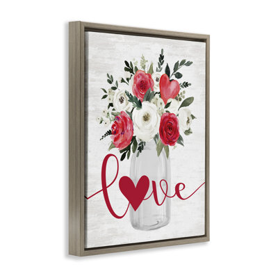 «Red Love Bouquet», art mural encadré sur toile flottante par lettré et doublé