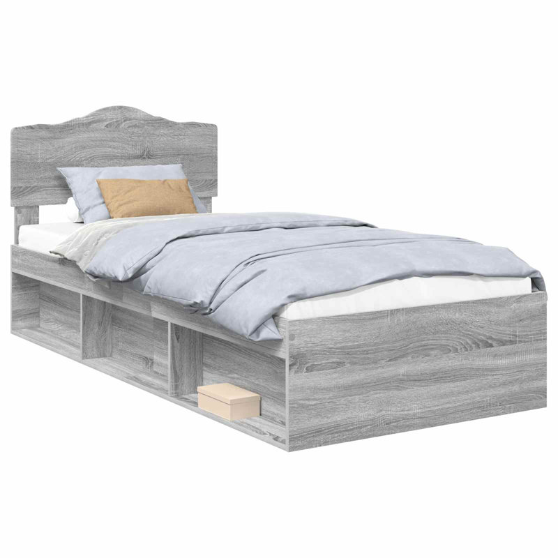 Solid Wood Bed Frame, European Single (90 x 200 cm), Grey Sonoma