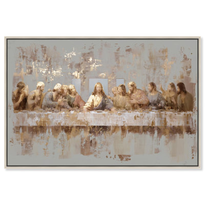 Golden Supper Framed Canvas Print Religious Wall Art by Art Remedy, Silver Frame, 54 x 36