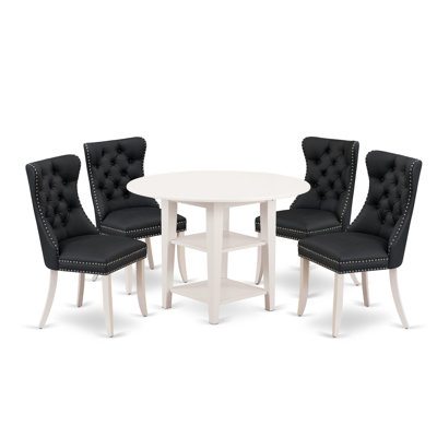Ensemble de salle à manger 5 pièces comprenant une table de salle à manger ronde avec Dropleaf et tablettes et 4 chaises rembourrées