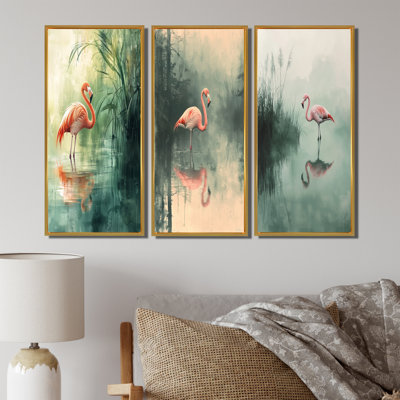 Flamant rose dans le marais I - Collection d'impressions sur toile d'animaux flamants roses