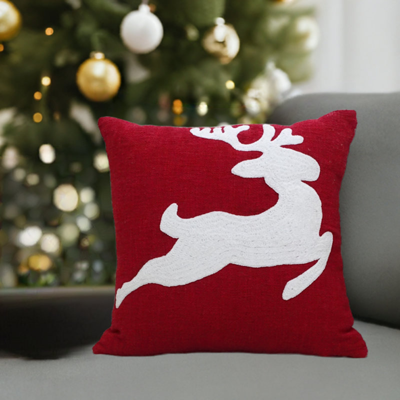 Christmas Pillow Embroidered Cotton Blend Throw Pillow