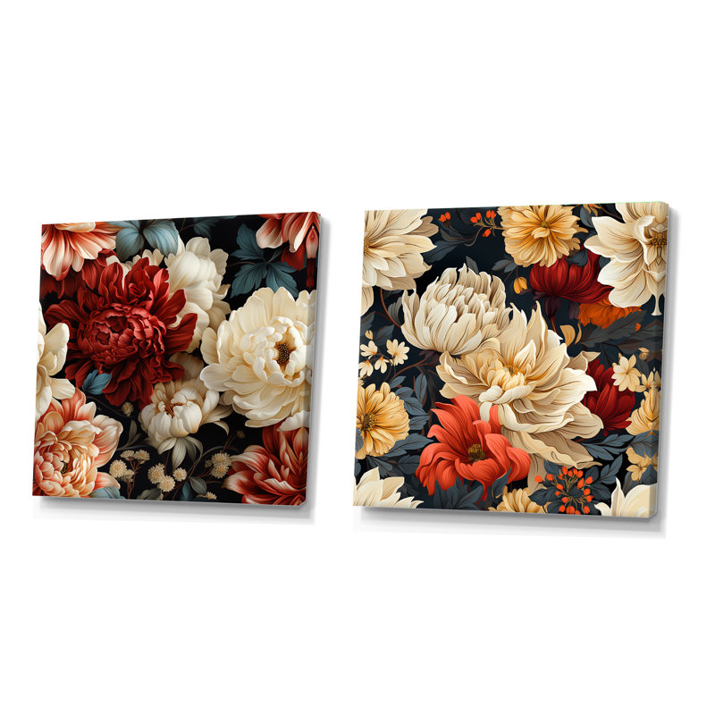 Pivoine blanche intemporelle Elegance Wonderland - ensemble de 2 collages carrés abstraits, Toile tendue, H 36 po x l 73 po