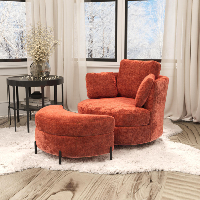 Fauteuil d'appoint pivotant avec repose-pieds de rangement, Terracotta