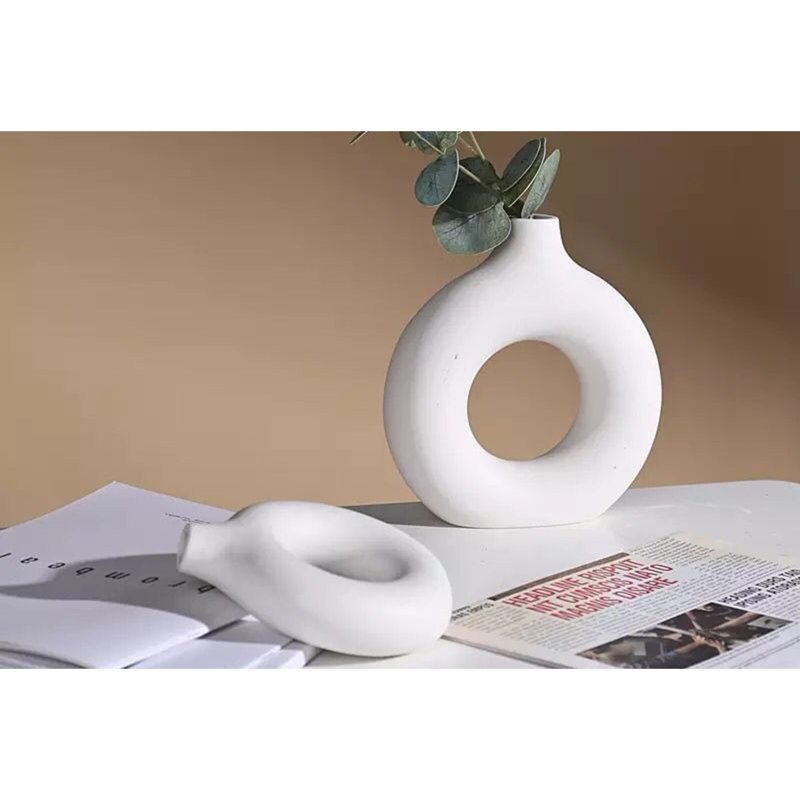 Ensemble de vases en céramique Elegant (2 pièces), blanc, 5,9 x 1,6 x 7,9 pouces et 5,9 x 1,6 x 6,3 pouces | 100% céramique de haute qualité, parfaite pour la décoration intérieure et les arrangements floraux | Conception élégante et polyvalente pour tout espace