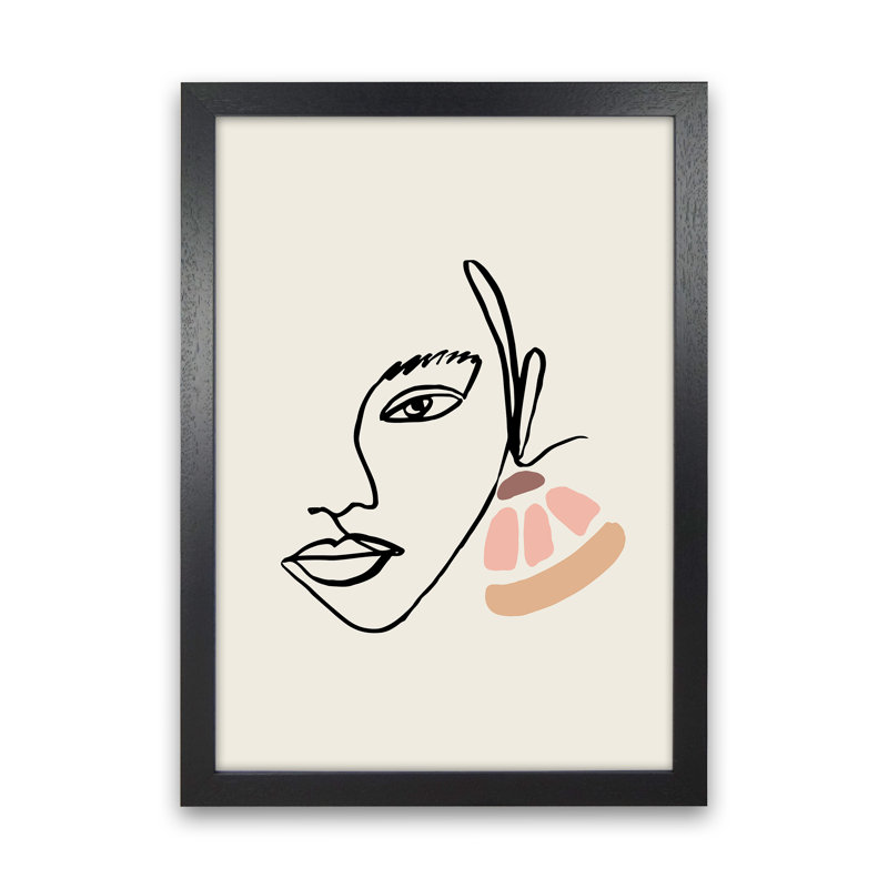 Boho Face With Earrings Sketch 1 by Planeta444 - Print, Black Framed, 34cm H x 25cm W x 3cm D