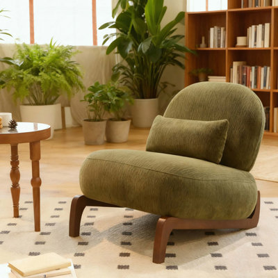 Mignon fauteuil d'appoint sans accoudoirs - velours vert - pieds en bois massif