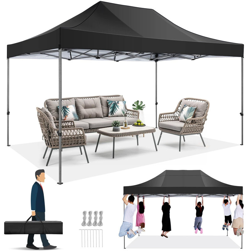 3x3m hollow canopy tape with three sides covered with fabric, Black