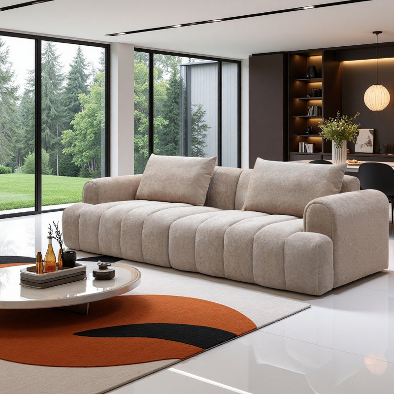 Canapé modulaire 100 po 4 places en tissu massif de 100 po de style intérieur robuste en bois massif, livré avec 2 coussins décoratifs et canapé de salon