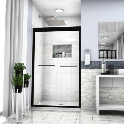 48" X 76" Matte Black Shower Door - Stylish Double Sliding Enclosure With Tempered Glass And Wall Profiles Compatibility Feature 48"w 76"h Door, Finish Upgrade Your Bathroom