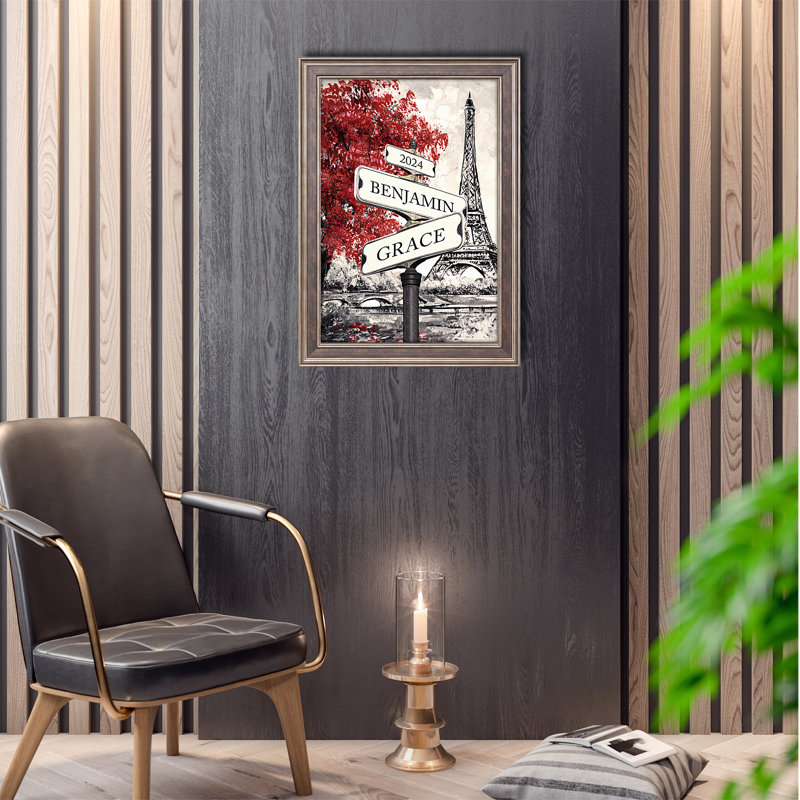 Art mural sur toile avec panneau et nom personnalisé - date romantique Paris Tour Eiffel pour les couples, les mariages et les anniversaires