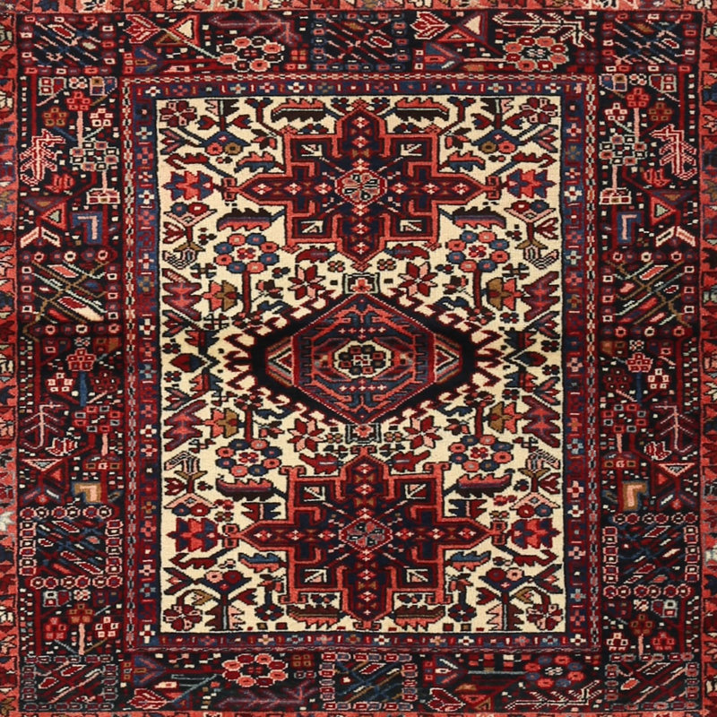 Tapis oriental brun / ivoire / rouge, Carré 6 pi