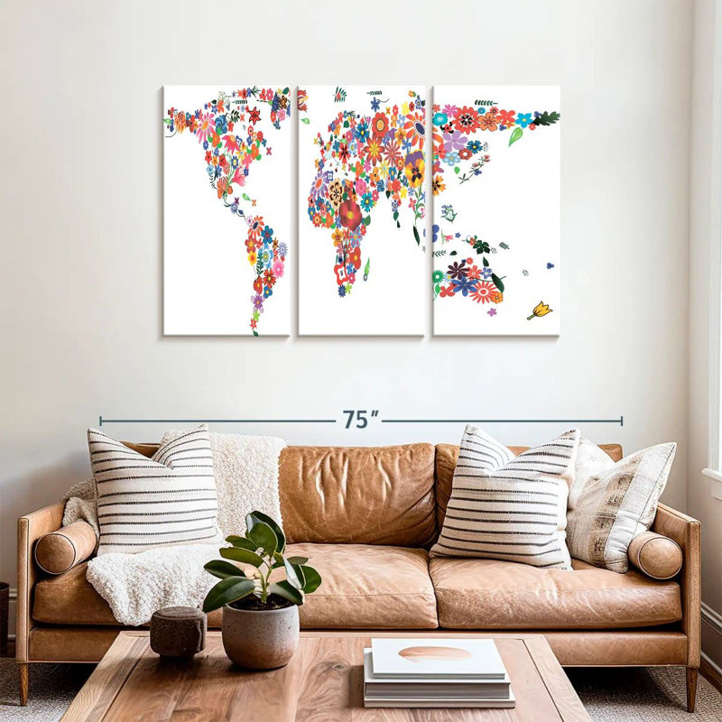 Harnek Flowers World Map, 36" H x 57" W