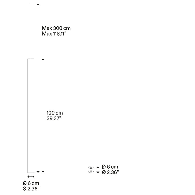 Lodes A-Tube Suspension Lamp Line-V, 39.37'' H X 2.36'' W X 2.36'' D, Matte Black