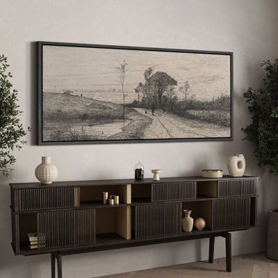 Rustic Countryside " Rustic Pathway Pen-and-Ink Countryside Landscape Rustic Retro Art Decor Extra Large Pictures "