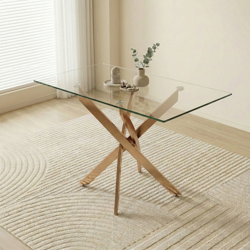 Rectangular Dining Table, Modern Kitchen Table for Home Kitchen, Dining Room, Transparent / Gold