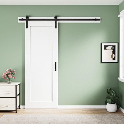 White Primed Finish Solid Manufactured Wood Sliding Barn Door With Installation Hardware Kit (No Assembly Required Need Drill ) 