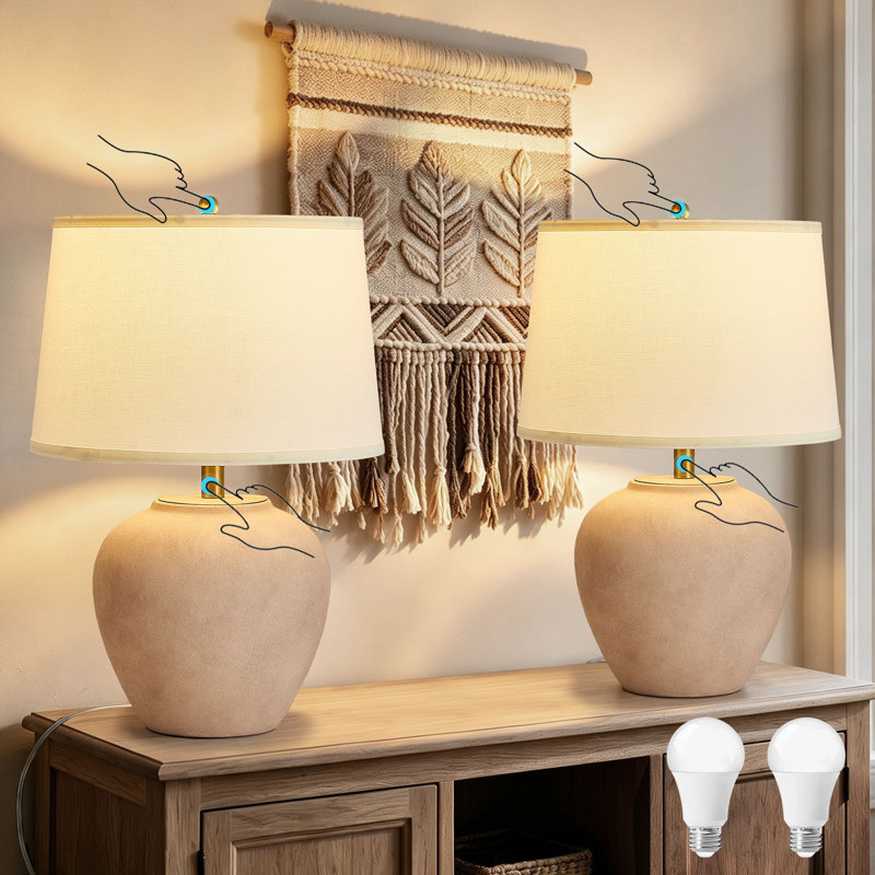 Ensemble de 2 lampes de table en céramique de 58 cm de hauteur, lampe de chevet tactile à intensité variable avec ampoule E26 incluse