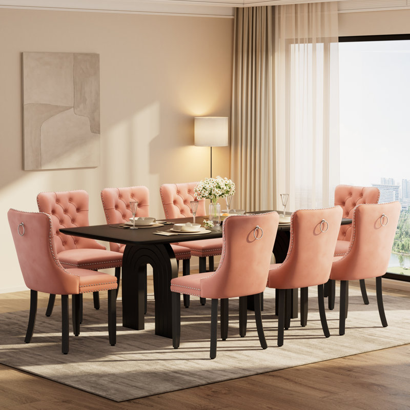 Ensemble de table et de chaises de salle à manger rectangulaire avec 6 à 8 chaises rembourrées en velours, style ferme moderne