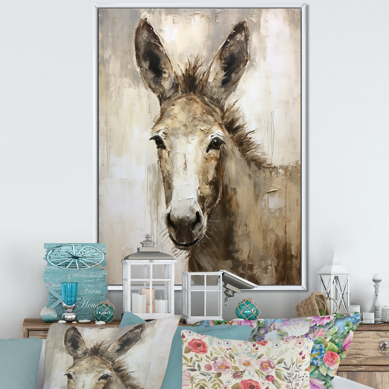 Portrait d'un âne sophistiqué sur toile, Cadre flottant blanc, 44" H x 34" W