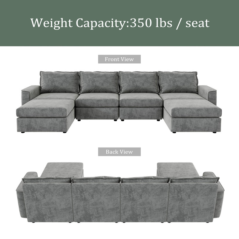 Canapé modulaire en chenille 115 * 58 ", canapé en U réversible, combinaison libre, canapé-lit à 6 places avec repose-pieds, mobilier d'intérieur surdimensionné convertible pour le salon